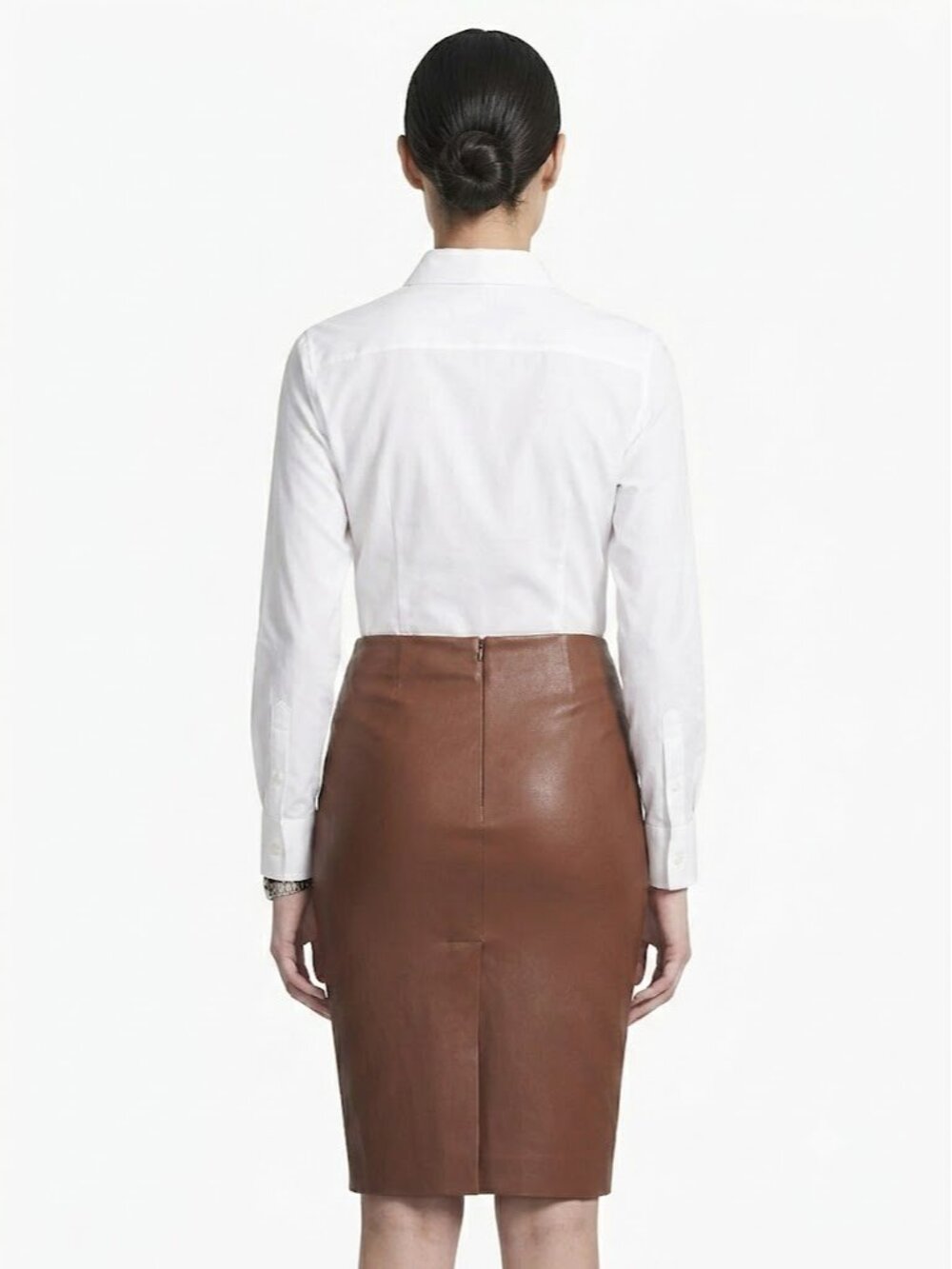 NWT Theory Skinny Pencil in Dark Cognac Bristol Stretch Leather Skirt 6 $695 - Picture 2 of 6